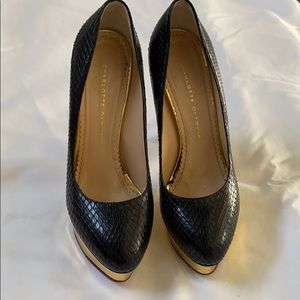Charlotte Olympia black/gold platform pump SZ 39